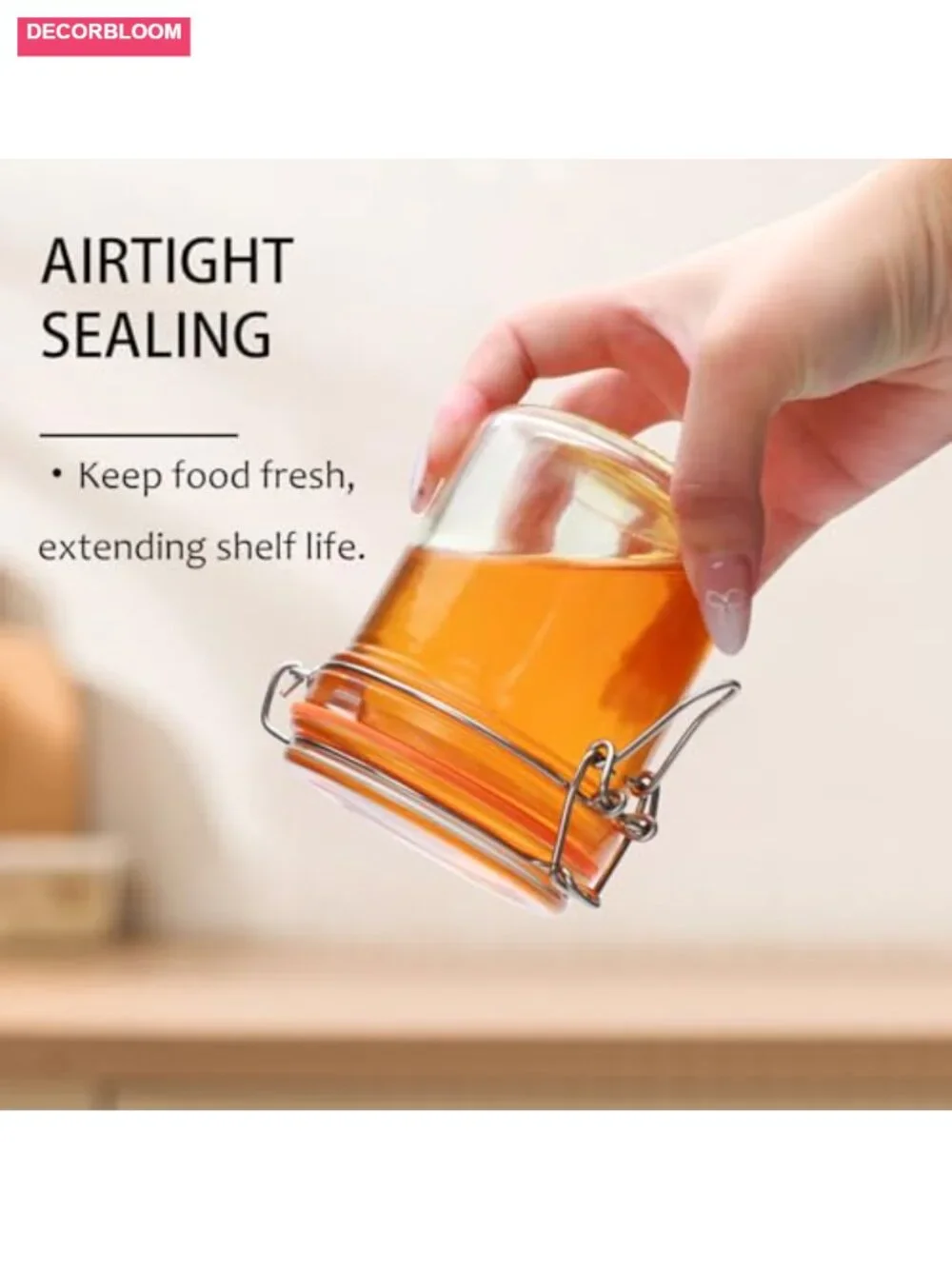 Set of 6 Airtight Glass Jars with Lids, 8oz Kitchen Canisters for Spice, Flour,